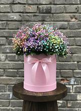 Цветочная композиция из Гипсофила и Розы в шляпной коробке в Николаевской Республики Северная Осетия-Алания