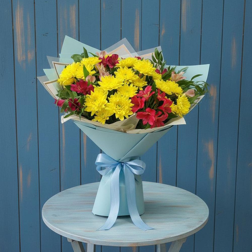Букет цветов из: Альстромерии и Хризантемы в Николаевской Республики Северная Осетия-Алания