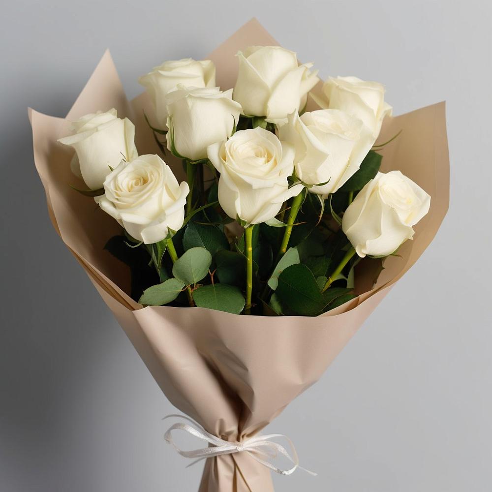 Букет 9 Белых роз Эдлесс Лав в Николаевской Республики Северная Осетия-Алания