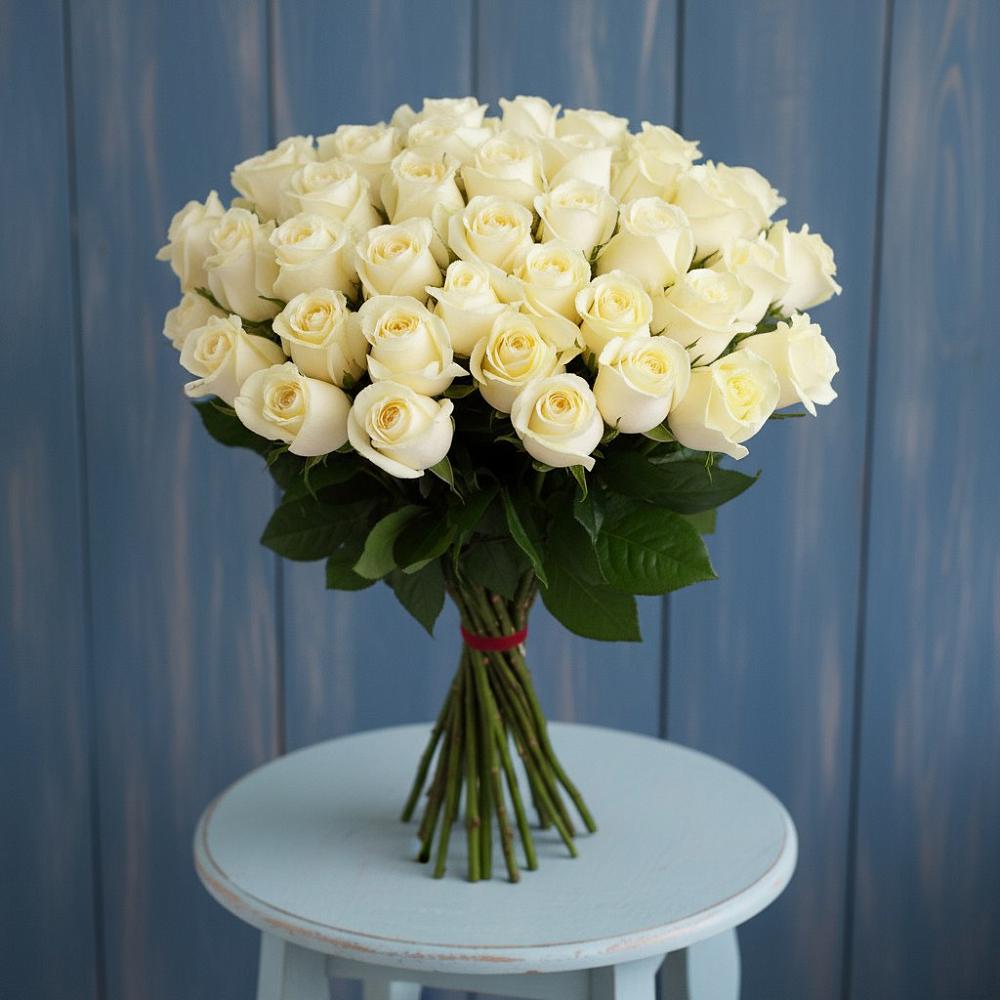 Букет 51 Белая роза Эдлесс Лав в Николаевской Республики Северная Осетия-Алания
