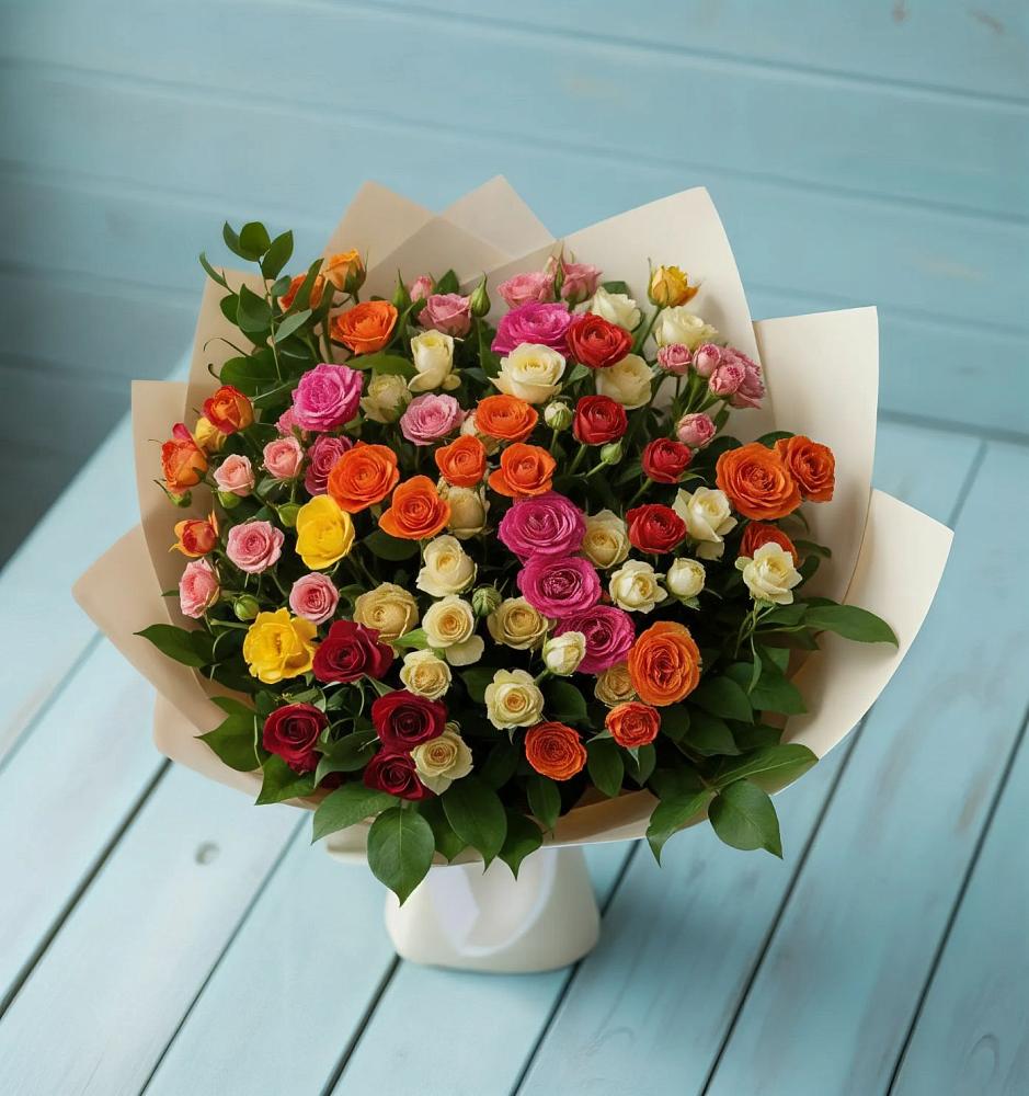 Букет Микс из разноцветных кустовых роз в Николаевской Республики Северная Осетия-Алания