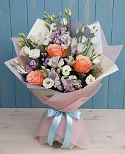 Букет цветов из:  Лизиантусы, Розы, Альстромерии и Гипсофила в Николаевской Республики Северная Осетия-Алания