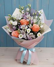 Букет цветов из:  Лизиантусы, Розы, Альстромерии и Гипсофила в Николаевской Республики Северная Осетия-Алания