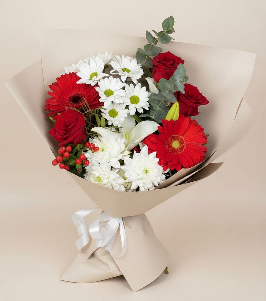 Букет цветов из: Розы, Хризантемы, Герберы и Лилии в Николаевской Республики Северная Осетия-Алания