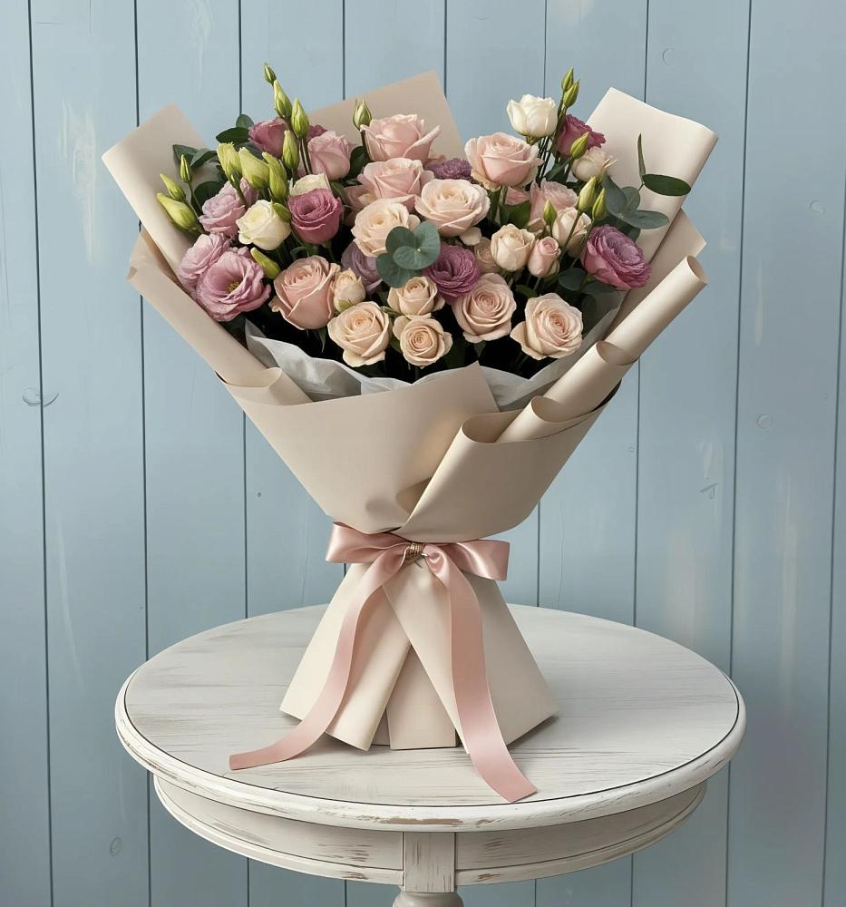 Букет цветов из: Розы и Лизиантусы в Николаевской Республики Северная Осетия-Алания