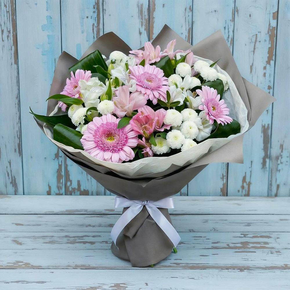 Букет цветов из: Герберы, Альстромерии и Хризантемы в Николаевской Республики Северная Осетия-Алания