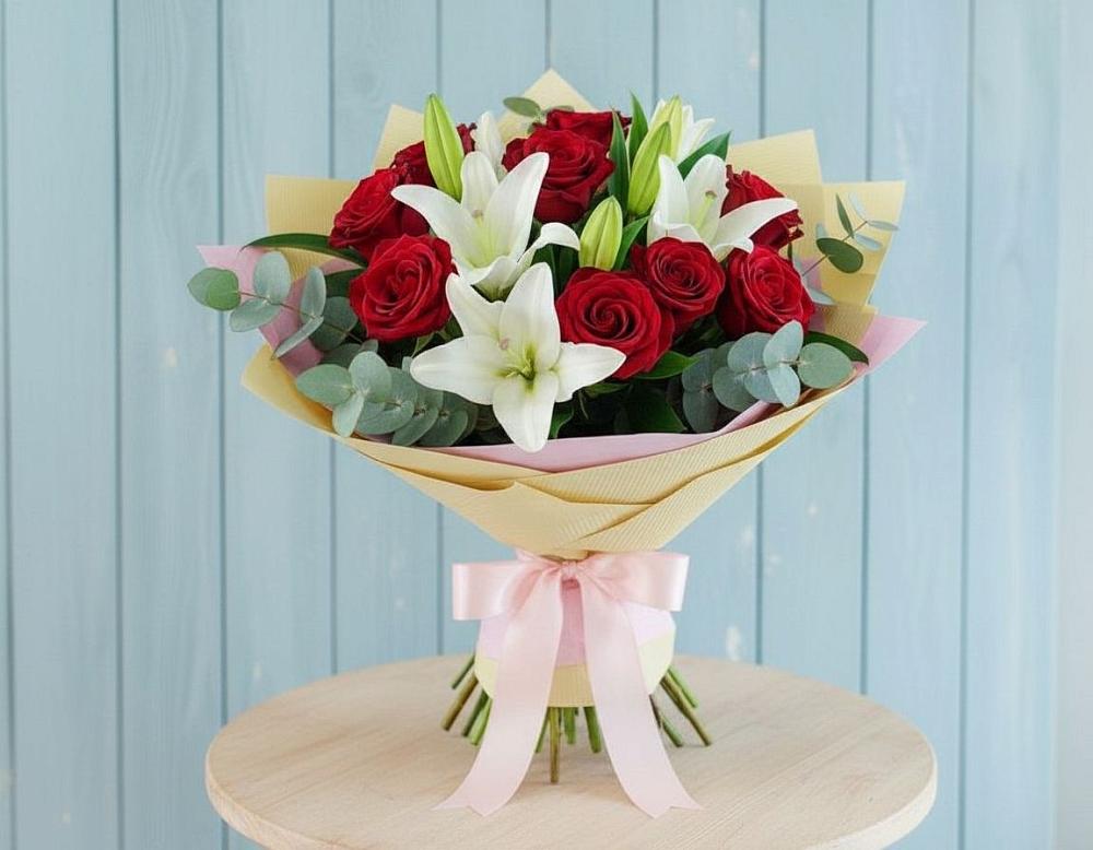 Букет цветов из: Лилии и Розы в Николаевской Республики Северная Осетия-Алания